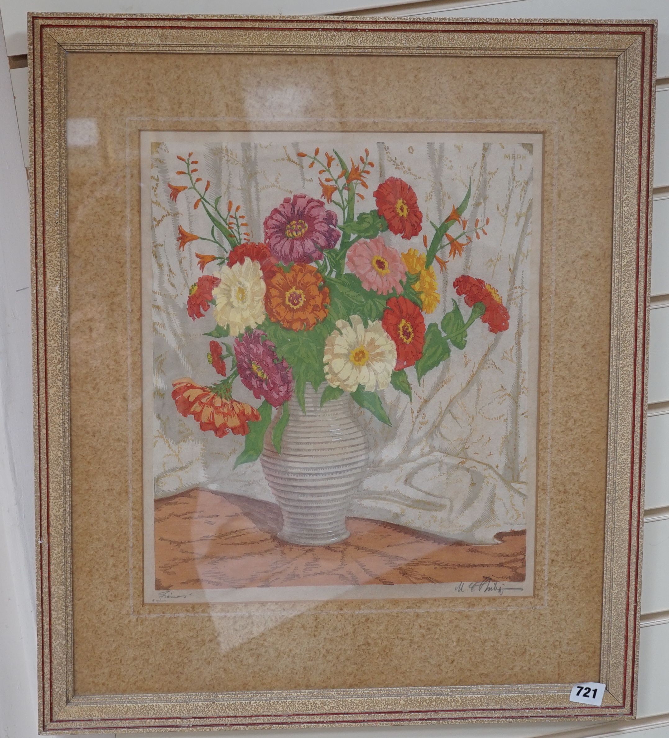 Martin Erich Philipp (1887-1978), Woodcut, Still life, signed, 42.5 cm X 36 cm